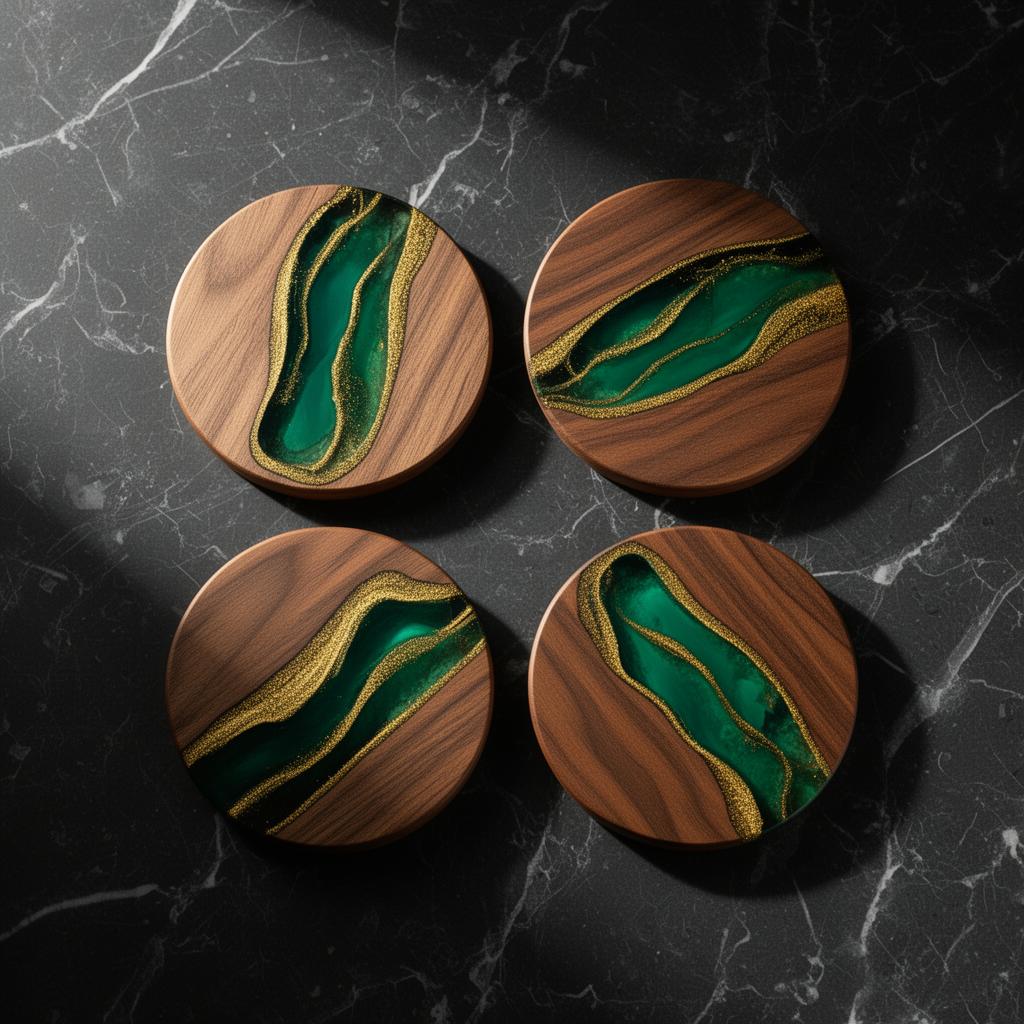Hand-poured emerald and gold coasters