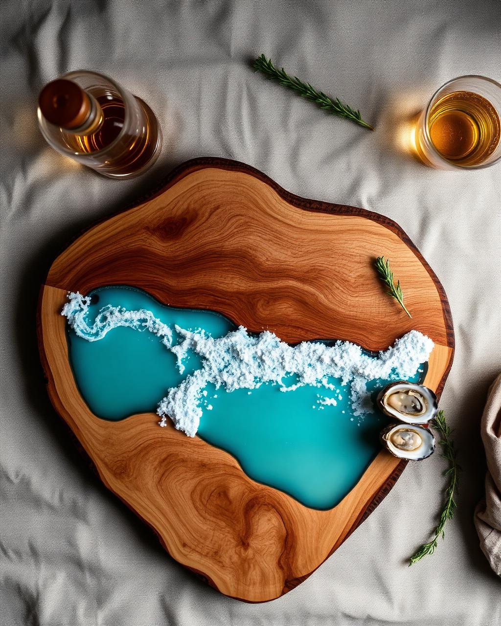 Seascape board styled with whisky and oysters