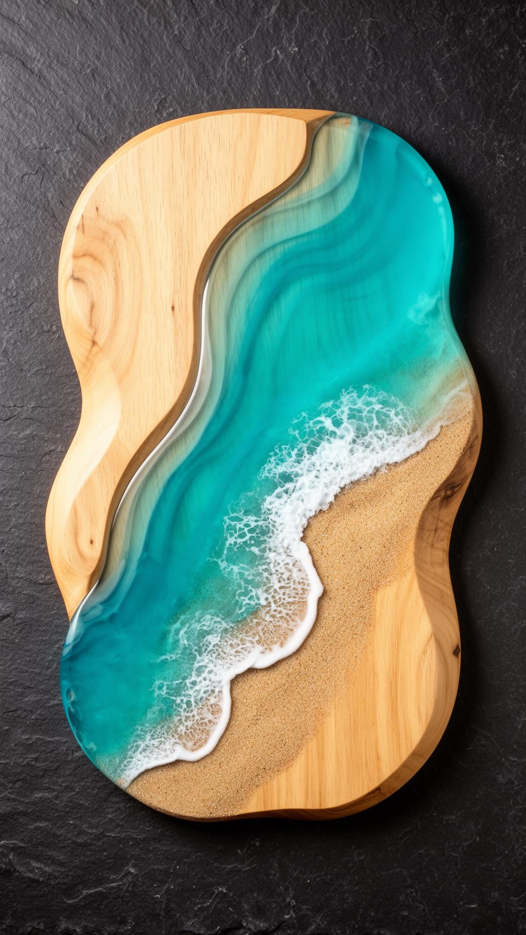 Bespoke live-edge wave board with hand-poured resin